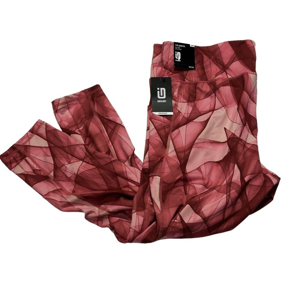 Ideology Womens Plus‎ Size 1X Swirling Lip Gloss Pink 7/8 Length Leggings NWT